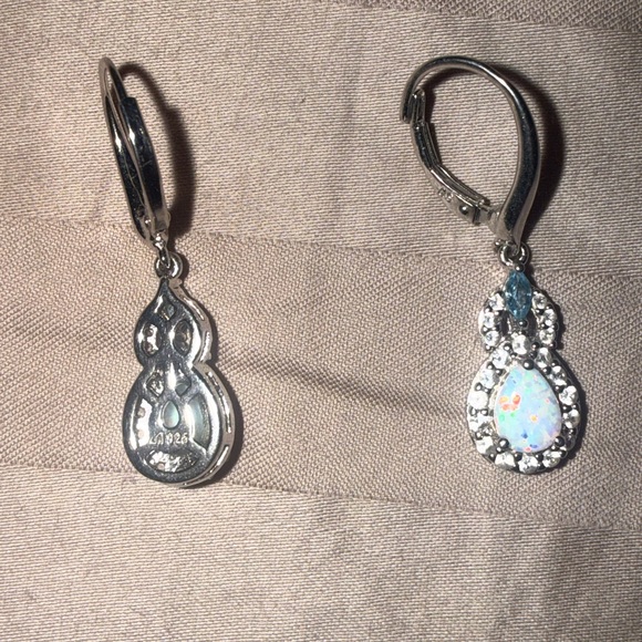 Opal and Topaz Sterling Silver earrings - Picture 2 of 11